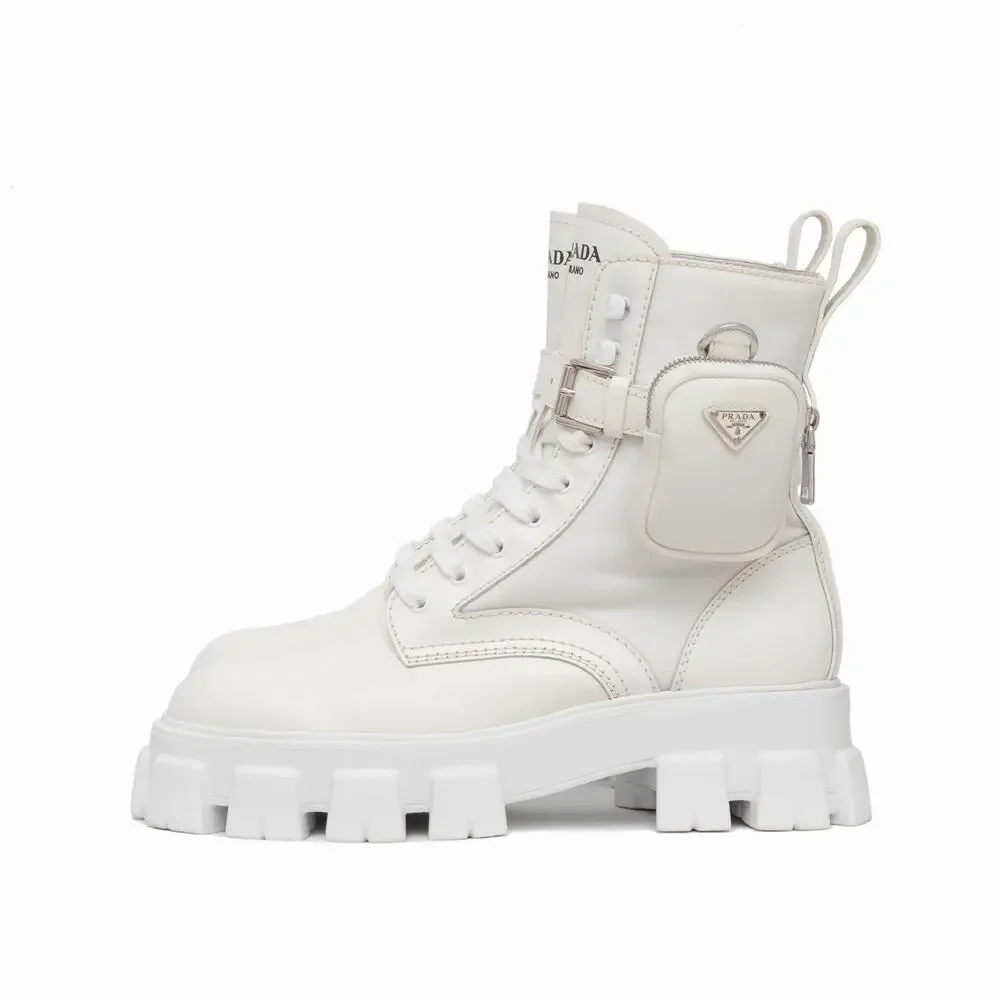1.9k.$ Prada Men’s Monolith Pouch Combat Boots White Leather Nylon US 10.5 43.5